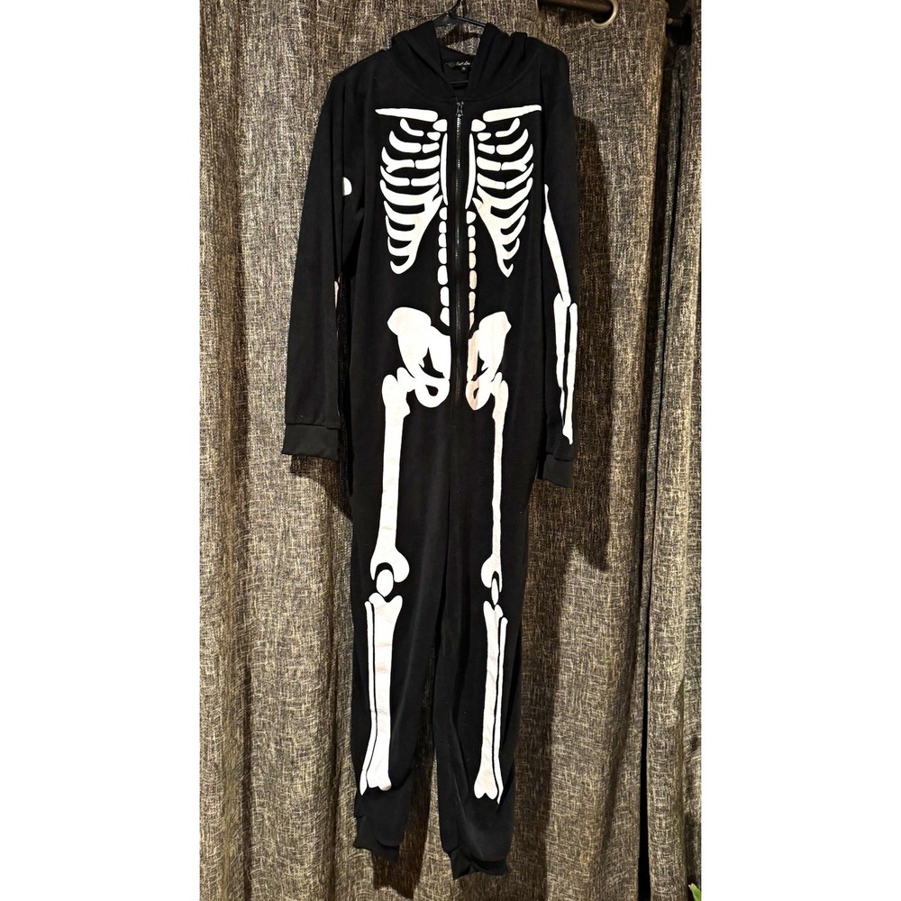 Cutie Love Skeleton One-Piece Costume XL Black/White Hooded Zip Polyester